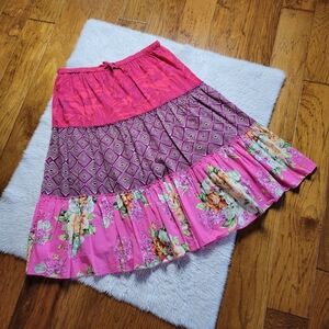 J. Peterman Midi Skirt Women's Large Mixed Print 100% Cotton Bohemian Boho